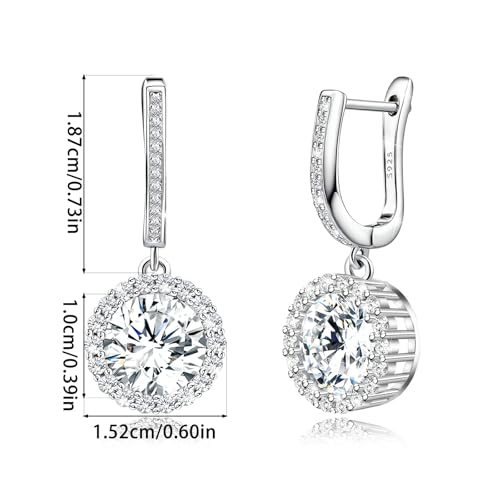 Sterling Silver Dangle Earrings with White Gold Plated Hoop Drop Charms Round Halo Earring Dainty Cubic Zirconia Hypoallergenic Fashion Jewelry Birthday Gift for Women3