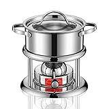 Fondue Set für 1 Personen in modern-rustikalem Design, Enthält Fonduebrenner, Tragbare Campingkocher mit Topf 304 Edelstahl -1.2L,Silver