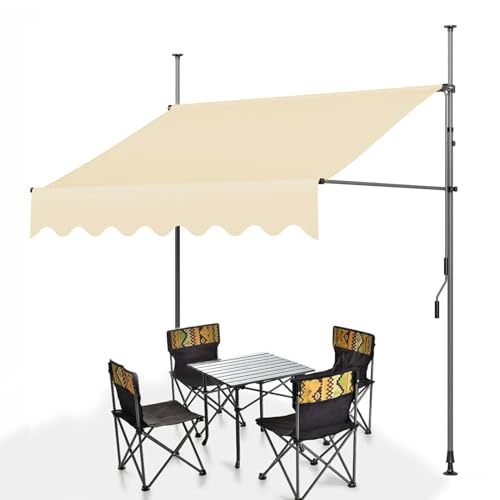 Manual Adjustable Awning, No Drilling Balcony Sun Shade Shelter, Adjustable Waterproof Canopy, Patio Clamp Awning for Gazebo, Garden, Restaurant, Cafe(Color:White,Size:200cm)
