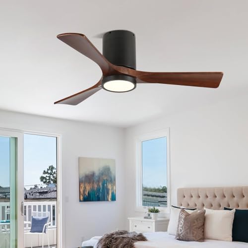TOVRON Ceiling Fan with Light and Remote 52 Inch Indoor/Outdoor Flush Mount with 3 Wooden Blades, Reversible DC Motor for Bedroom Living Room Farmhouse Patio by TOVRON - Used condition - Image 2