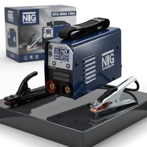 NTG Elektroden Schweißgerät Set E-Hand MMA IGBT Elektroden mit 140 Amper- Digitales Display - IGBT Technologie -Anti-Stick - Hot-Start - Arc-Force + Schutzschild