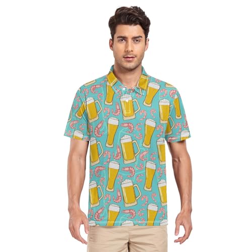 ZZXXB Beer Shrimp Men's Polo Shirts Short Sleeve Quick Dry Athletic Outdoor Sports Golf Shirts L Yellow