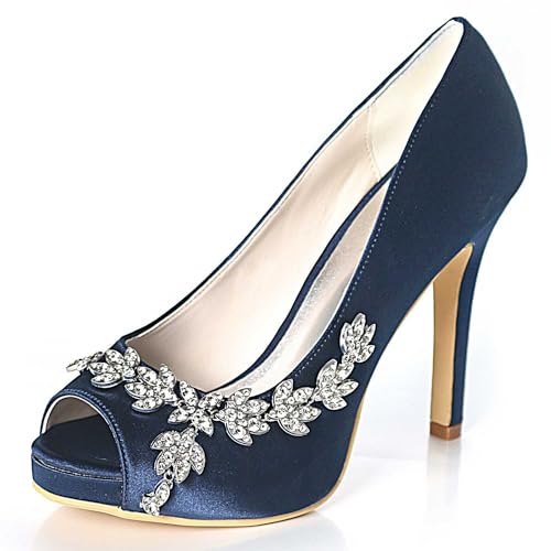 TarfiC Women’s Wedding for Bride - Evening Shoes Satin Kitten Heels 4.33 Inch Rhinestones Comfortable High Heel Dress Pumps Evening Prom