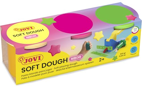 Jovi - Pâte à jouer souple, Soft Dough BLANDIVER, Coffret de 3 pots de 110g, Couleurs Fluo, Idéal pour s'initier au monde du modelage