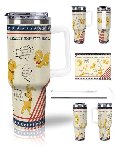 Tumbler with Handle 40 oz, Tumbler with Lid and Straw, Insulated Stainless Steel Travel Mug, No Leak Tumbler, Suit For Cupholder Friendly, Keeps Cold And Hot for 24 Hours,Dog