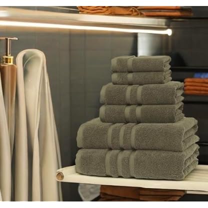 Veteran Textile LLC Luxus-Handtuch-Set für Bad und Küche, 2 Badetücher, 2 Handtücher und 2 Waschlappen, türkische Baumwolle, Salbeigrün, 6-teilig – Bild 7