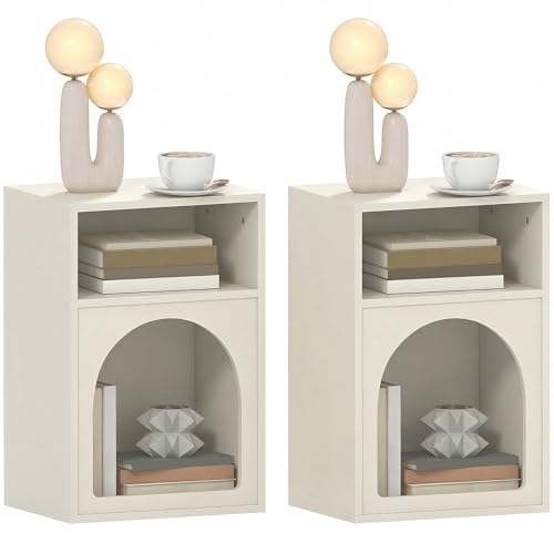 HOMCOM Lot de 2 Tables de Chevet, Table de Nuit avec Compartiments Ouverts, Design arqué, Chevet...