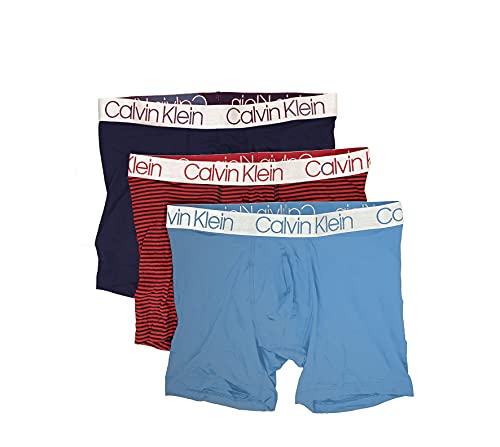 Calvin Klein Men`s Microfiber Boxer Briefs 3 Pack (Obsidian(NP2214-910)/Blue/RedStripes, Medium)