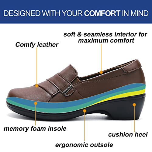 Uzb Slip On Loafers For Women Comfortable Dress Shoes Orthopedic Non Slip Work Shoes Business Casual Shoes Low Heel, Brown, 7 Us #TOP1