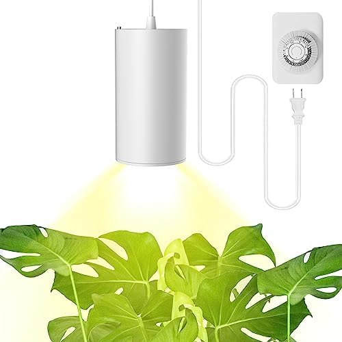 STERREN LED Grow Light, White Plug in Hanging Lights for Indoor Plants, Full Spectrum Grow Lights with Auto On/Off Timer, Pendant Lights with 21 Ft Height Adjustable Power Cord
