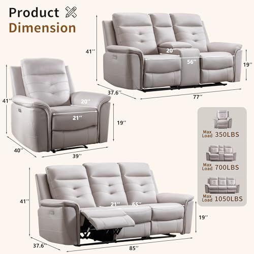 Image of ANJ Power Recliner Chair for Adults with USB Charging, Breathable Faux Leather Oversized Electric Recliners, Single Overstuffed Heavy Duty Reclining Sofa Chairs for Living Room, Beige