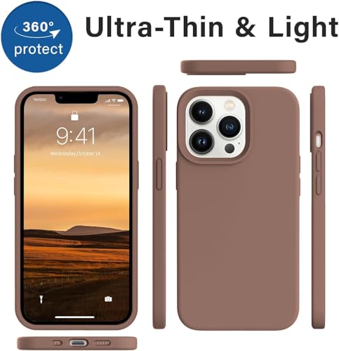 Image of Elzzi Microfiber Candy Case Compatible for iPhone 13 Pro 6.1 inch, Shockproof Slim Back Cover Liquid Silicone Case - Brown