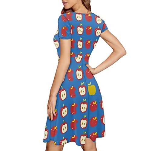 Allinterest Red Yellow Apple Print Women Short Sleeve Dress Personalized Lightweight Casual Loose Dresses — view 5