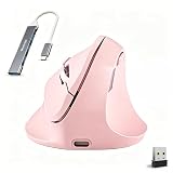 Wowssyo Mouse verticale ergonomico con display, 3 modalità [Bluetooth 5.3, 2.4G, cablato], mouse wireless ricaricabile, 800/1200/1600/2400/4800 DPI, PC/Mac - Rosa