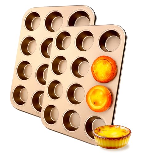 Abeillo 12-Cup Muffin Pan, Set of 2 Stainless Steel Cupcake