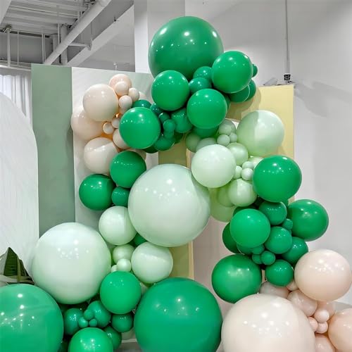 Image of 150pcs Green Balloons Different Sizes Pack, 18 12 10 5 Inch Party Balloon Garland Arch Kit for Birthday Dinosaur Baby Shower Jungle Forest Theme Party Decorations(With 2 Ribbons)