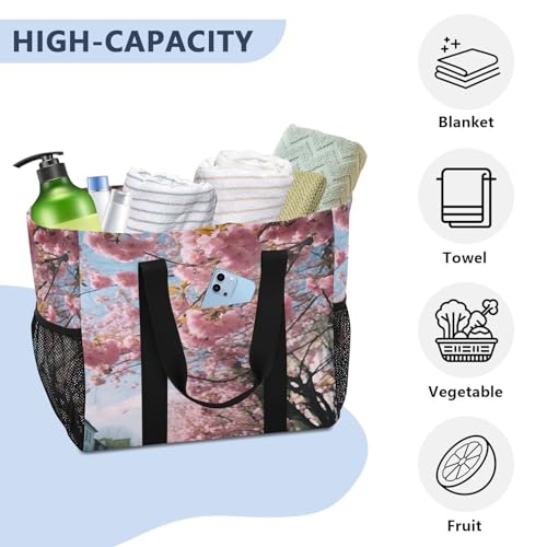 Nander Beautiful Cherry Blossoms Foldable Tote Bag Waterproof Sandproof Women Beach Bag Handbag Gym Bag Travel Shopping Bag4