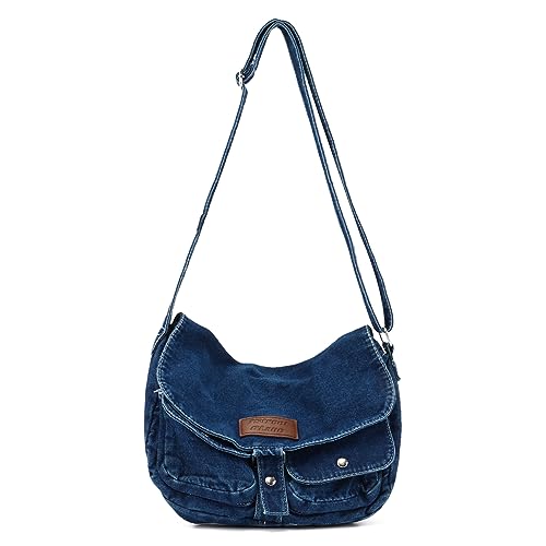 Freie Liebe Denim Bag Casual Tote Bag Aesthetic Canvas Messenger Bag Lightweight Crossbody for Women and Men