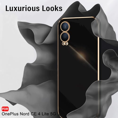Image of TheGiftKart Luxurious Golden-Plated Back Cover Case for OnePlus Nord CE 4 Lite 5G | Raised Lips for Camera & Screen Protection | ShockProof Design | Stylish Back Case for Nord CE4 Lite 5G (TPU, Black)
