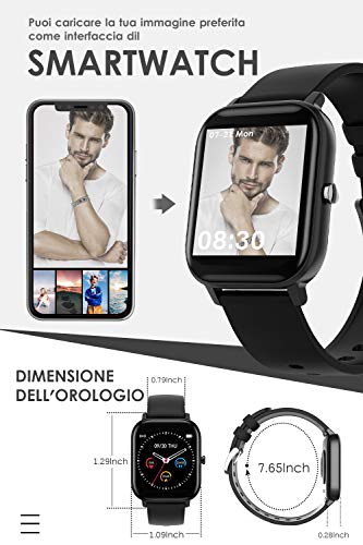 AIMIUVEI Smartwatch, Orologio Fitness Tracker Uomo Donna Activity Tracker Impermeabile Bluetooth Smart Watch Contapassi Cardiofrequenzimetro da Polso Pressione Sanguigna Smartband iOS Android