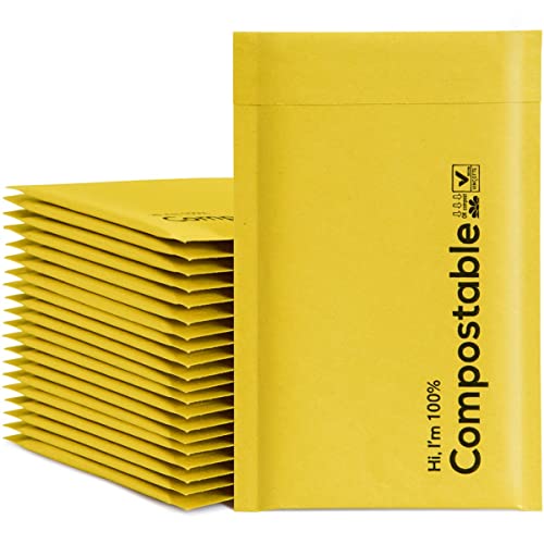 4x8 100% Biodegradable Bubble Mailers,25 Count #000 Compostable Padded Packaging Wrap Envelopes...