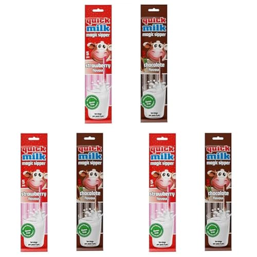 Image of Quick Milk Magic Sipper Straw Combo Pack, Strawberry, Chocolate, Guten Free 30 G Pack Of 6,Bar