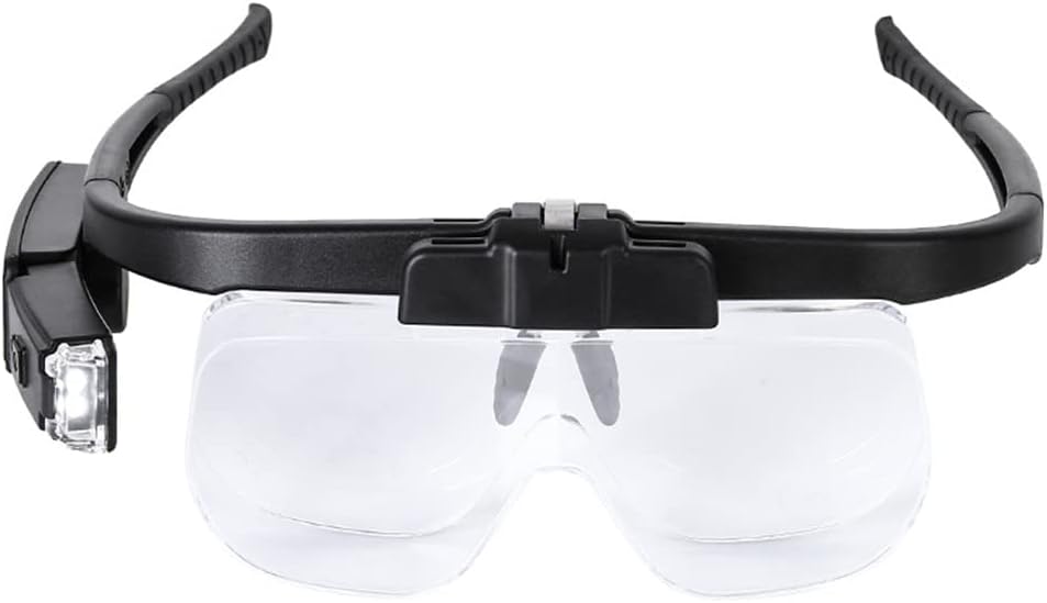 Magnifying Glass with Light Folding Glasses Rechargeable Reading Tool Repair 3 Lenses Adjustable