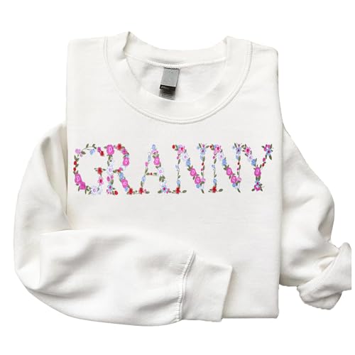 Regamor Sweat-shirts brodés pour femmes - Sweat-shirt de la part des petits-enfants - Cadeau pour grand-mère - Cadeau pour les mères et Noël, blanc, Large
