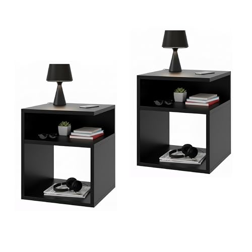 Baroni Home Set de 2 Tables de Chevet Modernes avec 3 Étagères Ouvertes, 35x35x41,5 cm, Tables Multifonction Design Minimal, Montage Facile, Tables de Chevet...