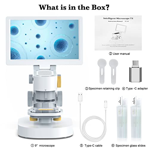 Leipan T1 Biological Digital Microscope With 9" Ips Touchscreen, 1200X Optical Objective Lenses, Stem Kids Microscope For Home Education, Coin Magnifier With Lights For Adults, Windows/Mac Compatible #TOP6