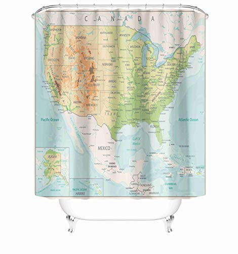 Taysta Fabric Waterproof Shower Curtain Curtains with Hooks USA High Detailed United States of Canada Map 72