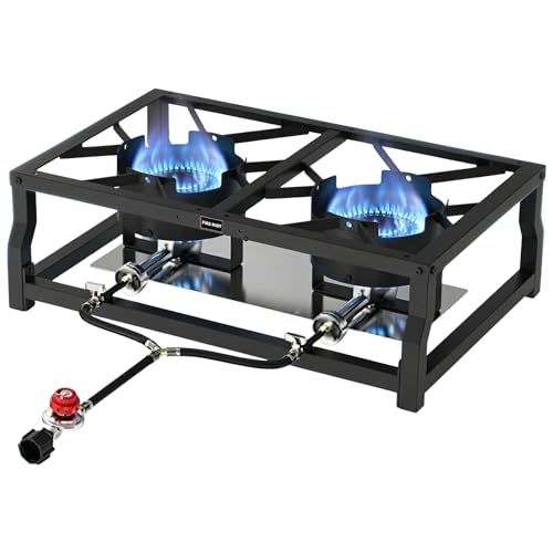 FIRE RIOT Tabletop Double Burner Camp Stove - 100,000 BTU Portable Propane Gas Cooker with CSA Regulator - Heavy-Duty Steel Frame for Camping, BBQ & Outdoor Cooking