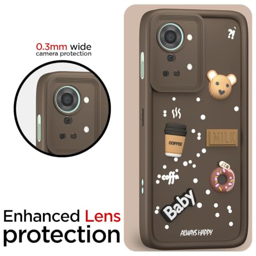 Image of Bintage Cute Fun Taddy Cartoon 3D Ball Bear Milk Donut Coffee Cup Silicon Case Full Body & Camera Protection Back Cover Compatible for OnePlus Nord 2T 5G - Brown