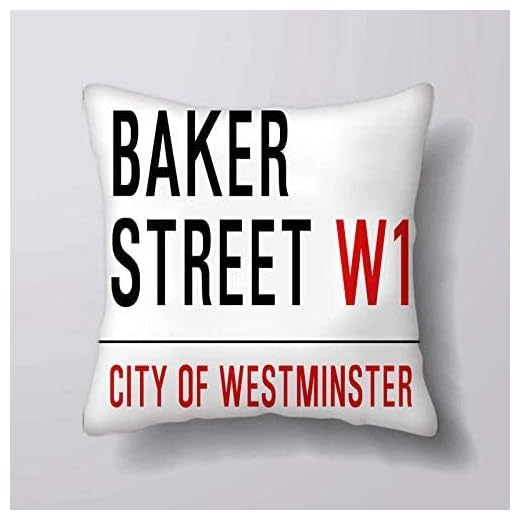 N / A Vintage London gatuskylt bagare gata sherlock Holmes fyrkantig dekorativ prydnadskudde överdrag kudde för soffa soffa bil dekor