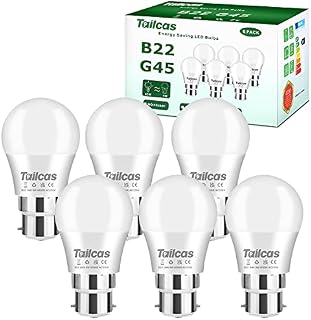 Bayonet Light Bulb, 5W 6000K Cool White (Equivalent to 40W /50W), B22 (G45) Led Bulbs for Chandelier Bedroom Living Room, Non-dimmable, 6-Pack