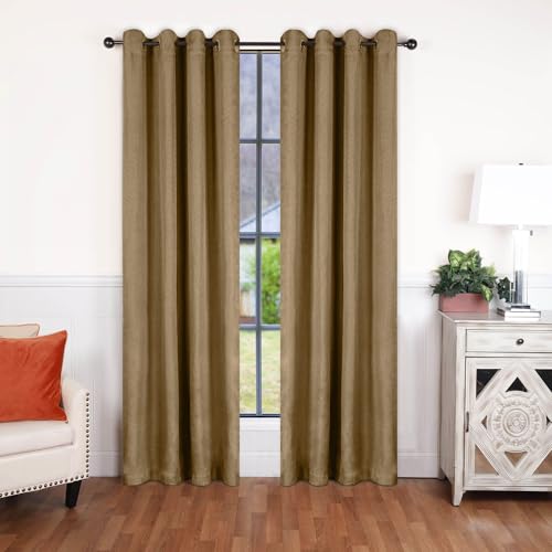 SUPERIOR Semi Blackout Curtains - Classic Linen Design - 52" x 96" - Grommet Header - Sun Blocking & Room Darkening Drapes for Bedroom, Living Room - Set of 2 Panels - Brown