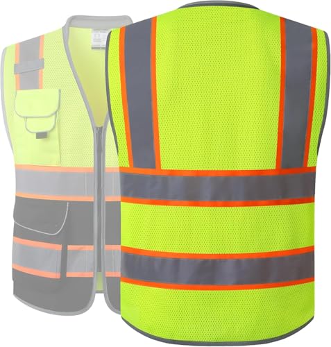 Image of JKSafety 9 Pockets Class 2 Hi-Vis Safety Vest High Visibility Reflecitive Mesh Safety Vests for Men and Women Cushioned Collar Work Utility PPE Work Gear ANSI /ISEA compliant (101-YBlack S)