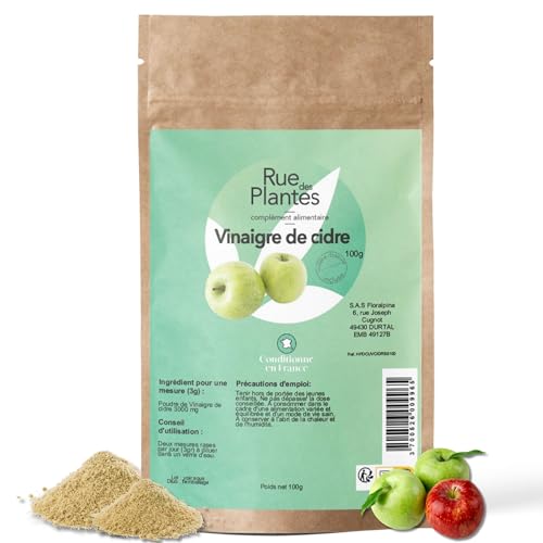 Vinaigre de Cidre Poudre 100 g – Source Naturelle d’Acides Organiques, Favorise la Digestion, l’Équilibre Acido-Basique & le Métabolisme | Conditionnée en France, RUE DES PLANTES
