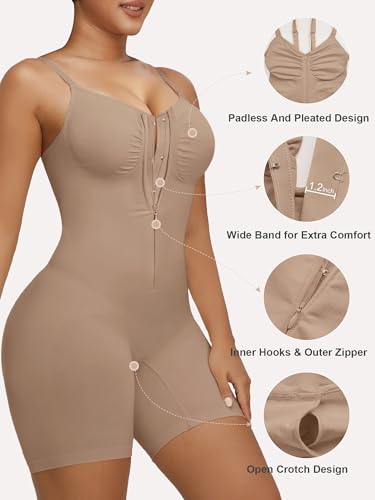 Image of SHAPERX Women's Shapewear Bodysuit Tummy Control Seamless Zip-Up Body Shaper Waist Defining Silhouette