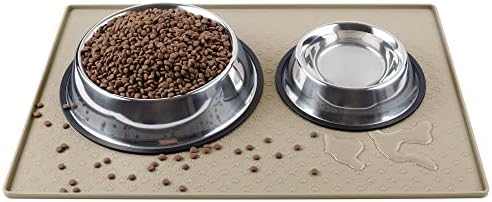 Coomazy Dog Bowl Mat, Sillicone Waterproof Pet Feeding Placement Tray to Stop Cat Food Spills and Water Messes Out to Floor (L: 23.6x15.7in, Grey)