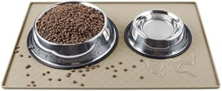 Coomazy Dog Bowl Mat, Sillicone Waterproof Pet Feeding Placement Tray to Stop Cat Food Spills and Water Messes Out to Floor (L: 23.6x15.7in, Grey)