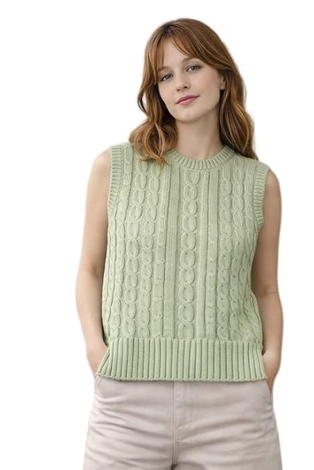Stylish Women Cable Knit Sleeveless Sweater Vest | Cozy Winter Layering Sweater Round Neck | Soft Warm Winter Wear with Ribbed Hem for Ladies & Girls-picture-29