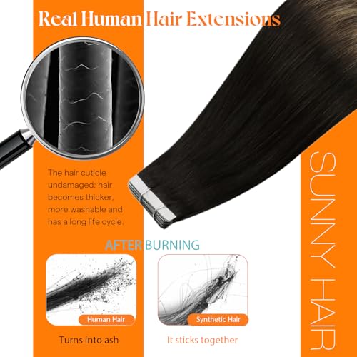 Sunny Hair Tape in Hair Extensions Real Human Hair Invisible Remy Hair Extensions Tape ins for Women Natural Black Ombre Dark Brown Balayage Ash Blonde 20 inch 20Pcs 50G by Sunny Hair - Image 7