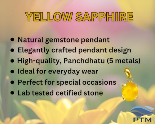 Image of PTM Yellow Sapphire /Pukhraj 3.25 Ratti to 10.25 Ratti or 3 Carat to 9.5 Carat Natural Certified Astrological Gemstone Panchdhatu /5 Metals 22k Gold Plated pendant for Men & Women -vdhp1