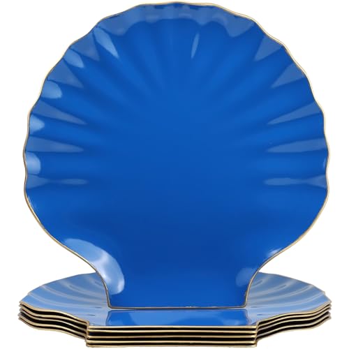 Spsyrine Blue Charger Plates, 13" Set of 6 Scalloped Seashell Plastic Table Chargers for Dinner Plates, Wedding, Thanksgiving Christmas Events, Party, Tabletop Decor. BK6RB