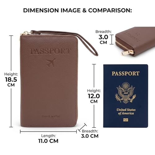 Image of Mensch Faux Leather Travel Passport Holder, RFID Blocking Premium Travel Document Organiser with Secure Zipper Closure Passport Cover & Travel Accessories for Men & Women (L.Brown)