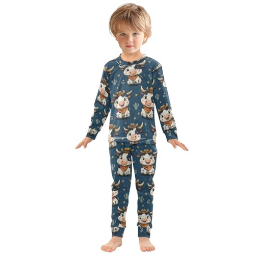 Pajama Sets Long Sleeve Cow Pattern with Stars Soft Comfy Sleepwear 2 Piece PJS 3-8T2