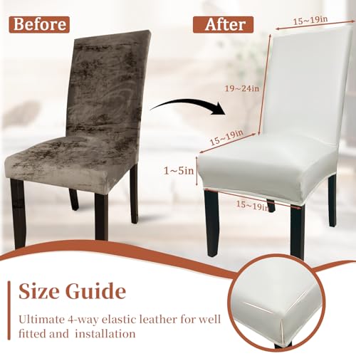 Pu Leather Chair Covers for Dining Chairs Set of 4, Waterproof Kitchen Chair Covers Protect Chairs from Stain, Soft & Elastic Parsons Chair Slipcover Well-Fitted for Dinning Room(White, 4Pcs) by KIDOACOW - Image 5