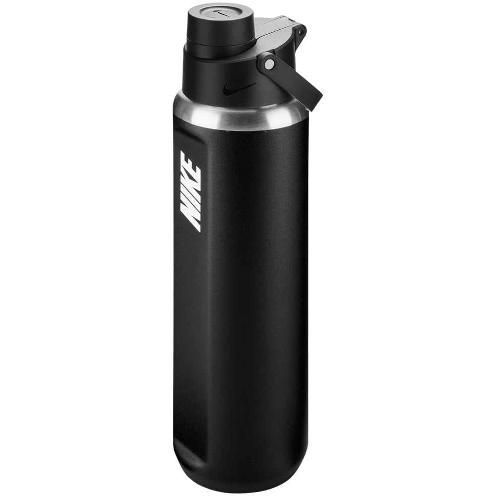 Nike SS Recharge Chug Bottle 24oz 709 ml Edelstahl Trinkflasche Sportflasche Training Graphic, Black/Black/White/White