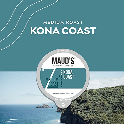 Maud's Kona Coffee Blend (Kona Coast), 100Ct. Solar Energy Produced Recyclable Single Serve Medium Dark Roast Kona Coffee Pods – 100% Arabica Coffee California Roasted, Kona K Cup Compatible #TOP4